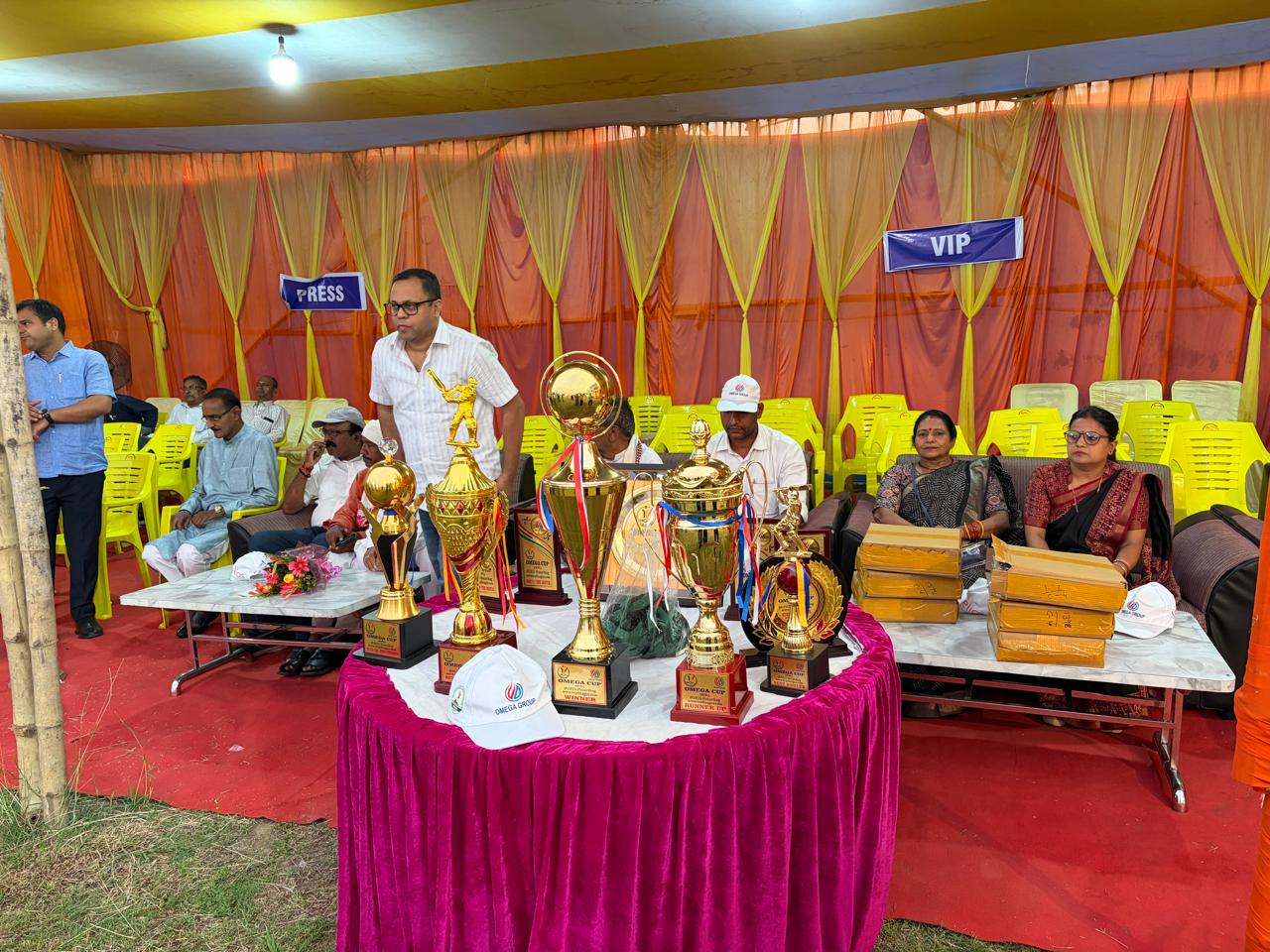 Omega Group Nasha Mukti Abhiyan youth cricket tournament trophies in Hazaribag Jharkhand
